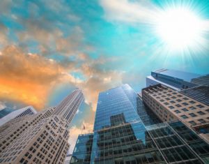 Hi-Rise Skyscrapers with sunset sky