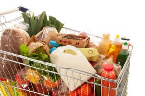 Shopping cart full dairy grocery