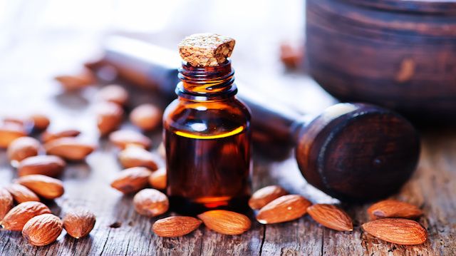 almond oil in a glass bottle