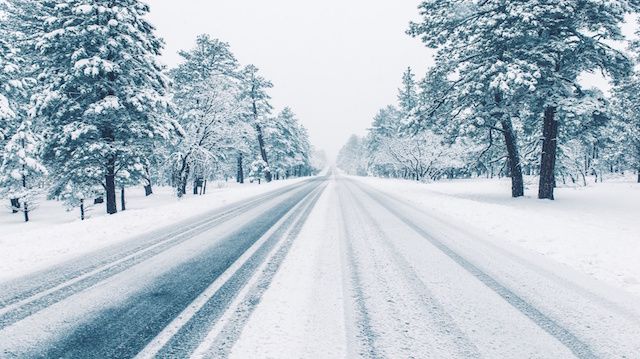 Winter Road Covered by Ice