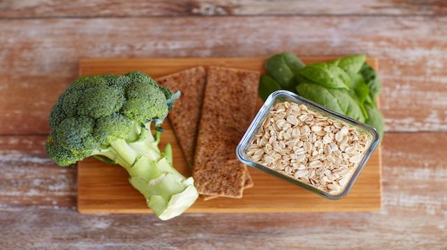 close up of food rich in fiber on wooden table