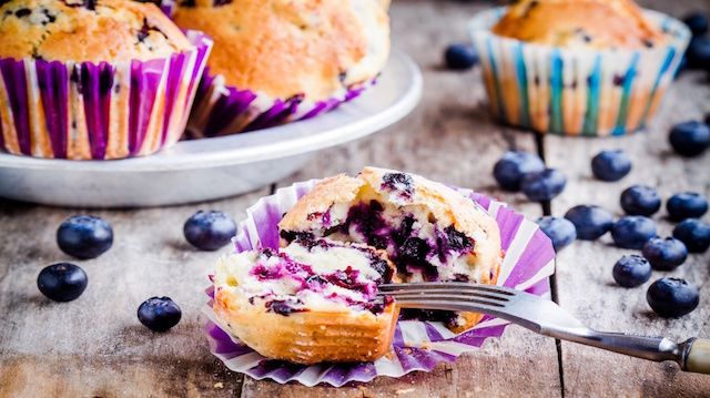 homemade muffins with blueberries closeup