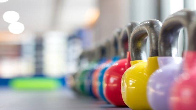 colorful kettle bell on table