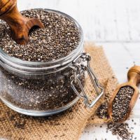 Healthy chia seeds in a glass jar